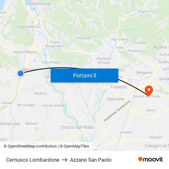Cernusco Lombardone to Azzano San Paolo map
