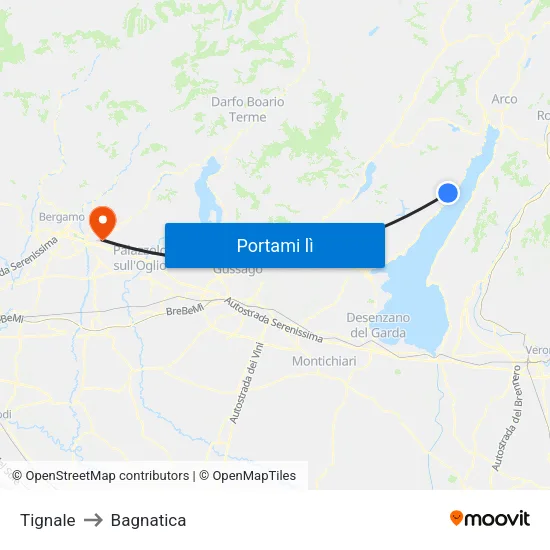 Tignale to Bagnatica map