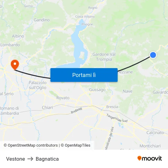Vestone to Bagnatica map