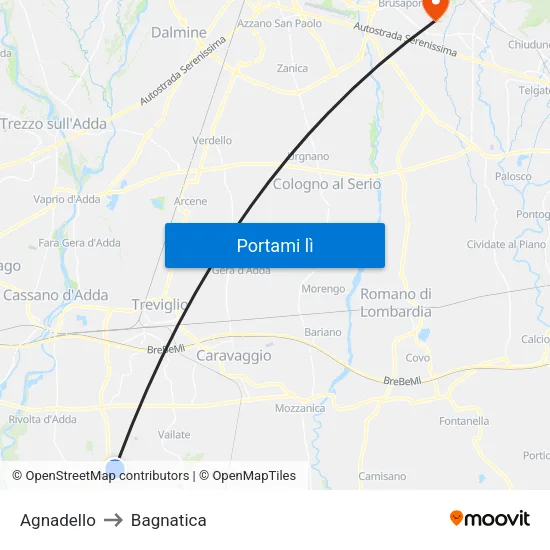 Agnadello to Bagnatica map