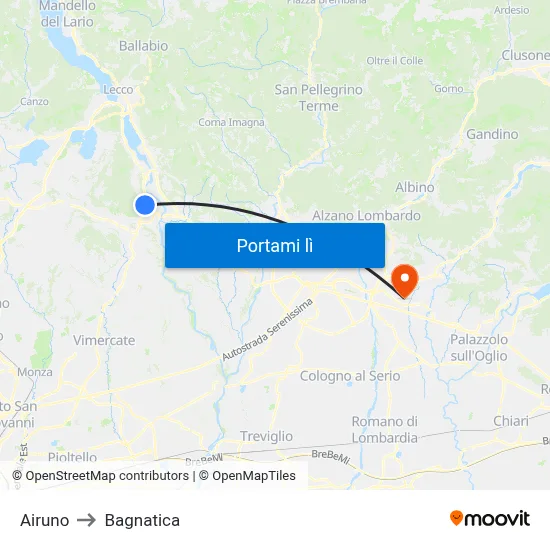 Airuno to Bagnatica map