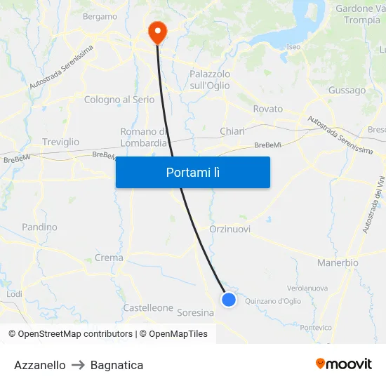 Azzanello to Bagnatica map