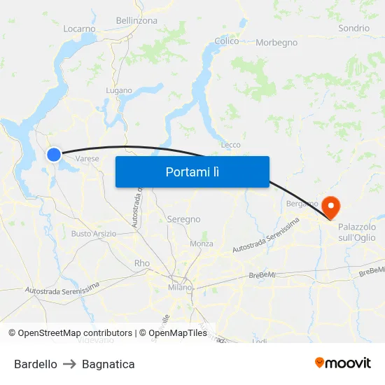 Bardello to Bagnatica map
