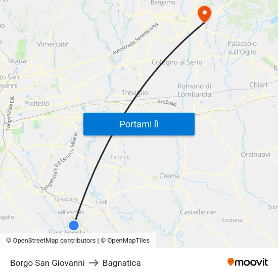 Borgo San Giovanni to Bagnatica map