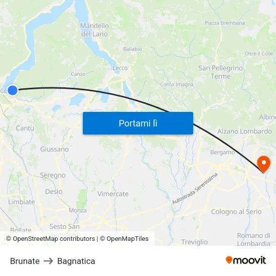 Brunate to Bagnatica map