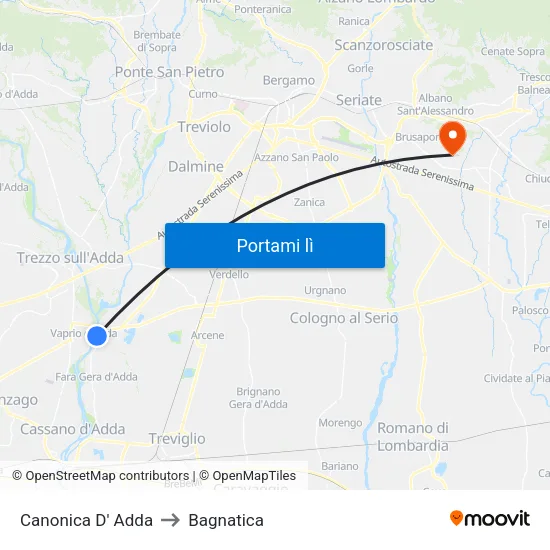 Canonica D' Adda to Bagnatica map