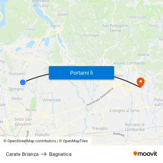 Carate Brianza to Bagnatica map
