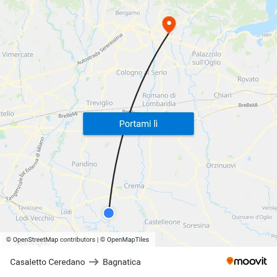 Casaletto Ceredano to Bagnatica map