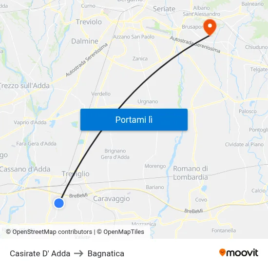 Casirate D' Adda to Bagnatica map