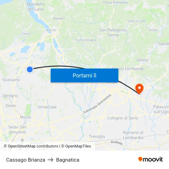 Cassago Brianza to Bagnatica map