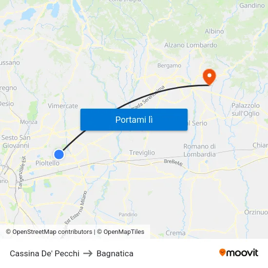 Cassina De' Pecchi to Bagnatica map