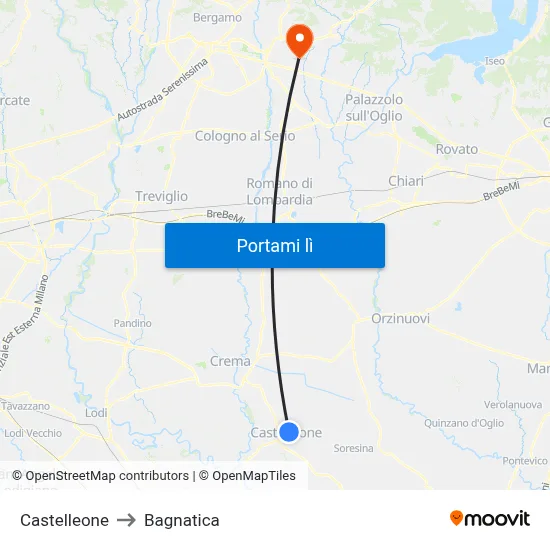 Castelleone to Bagnatica map