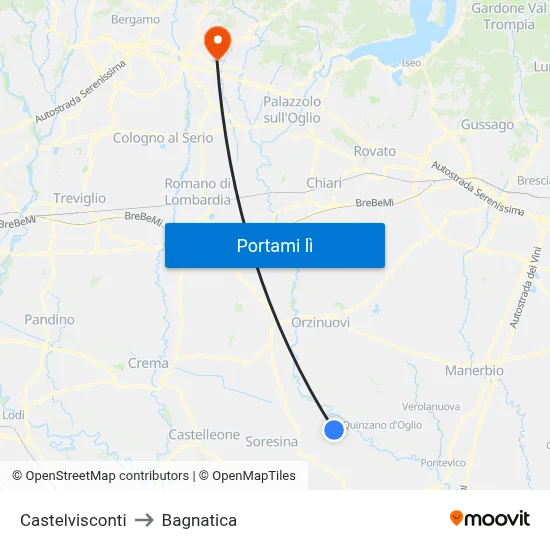 Castelvisconti to Bagnatica map