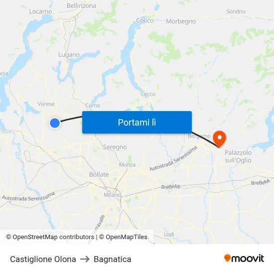 Castiglione Olona to Bagnatica map