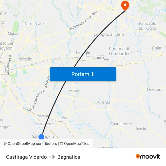 Castiraga Vidardo to Bagnatica map