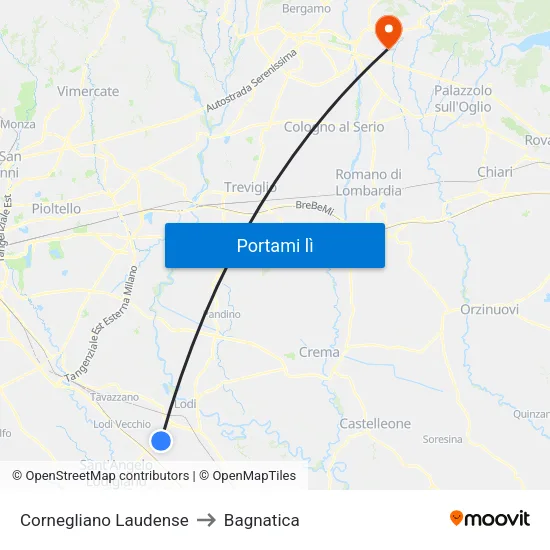 Cornegliano Laudense to Bagnatica map