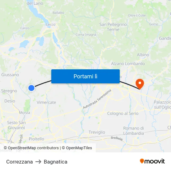 Correzzana to Bagnatica map