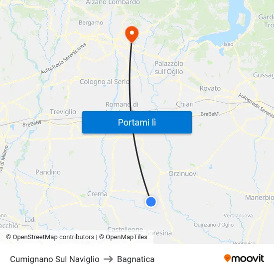 Cumignano Sul Naviglio to Bagnatica map