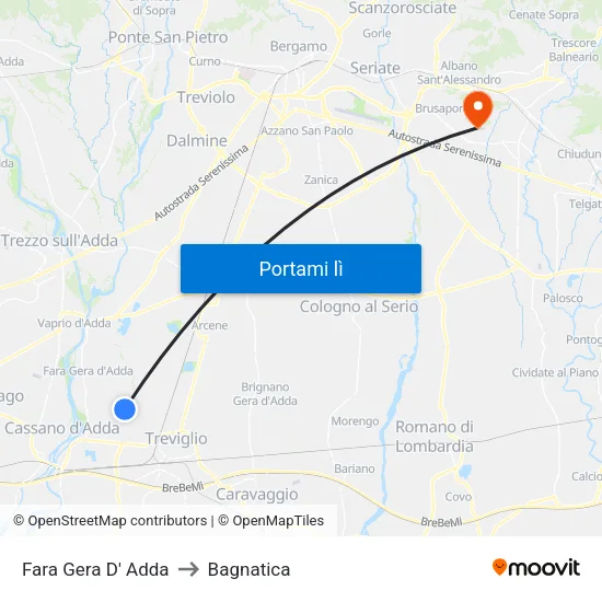 Fara Gera D' Adda to Bagnatica map