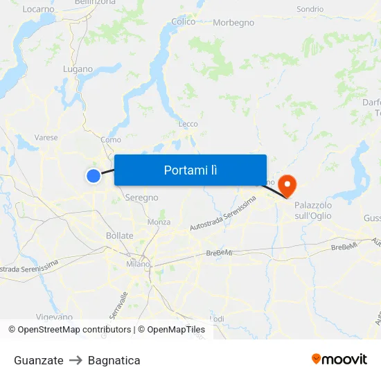 Guanzate to Bagnatica map