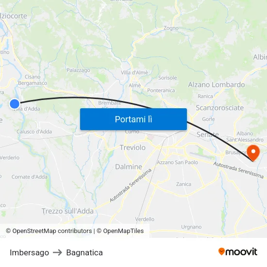 Imbersago to Bagnatica map