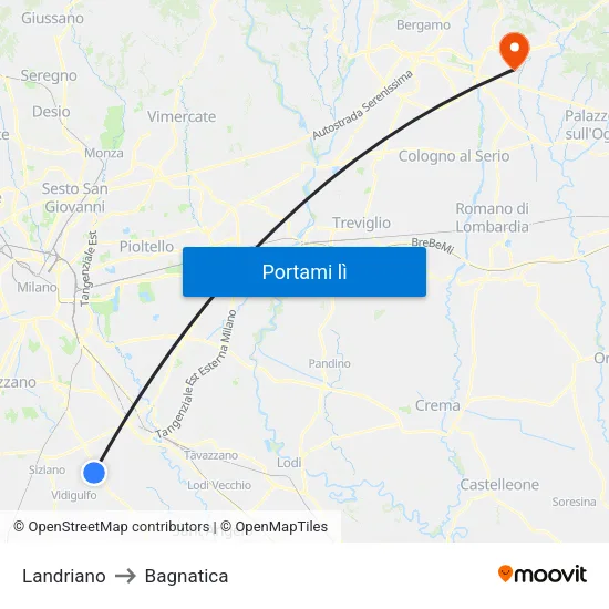 Landriano to Bagnatica map