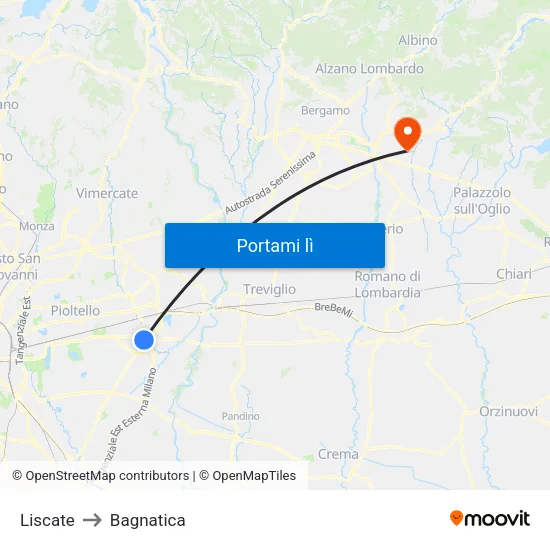 Liscate to Bagnatica map
