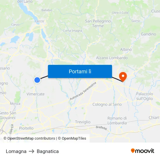 Lomagna to Bagnatica map