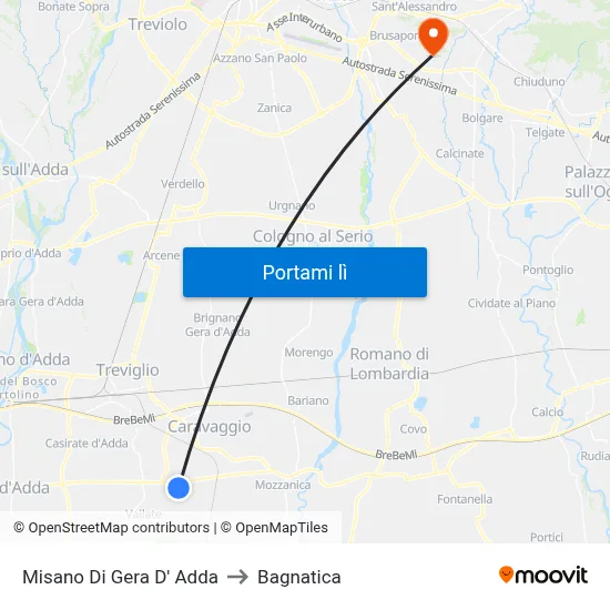 Misano Di Gera D' Adda to Bagnatica map