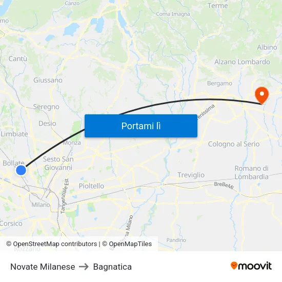 Novate Milanese to Bagnatica map