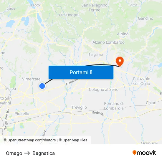 Ornago to Bagnatica map