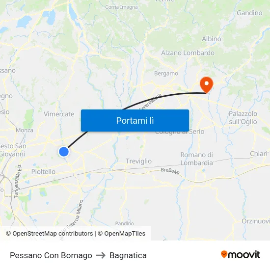 Pessano Con Bornago to Bagnatica map