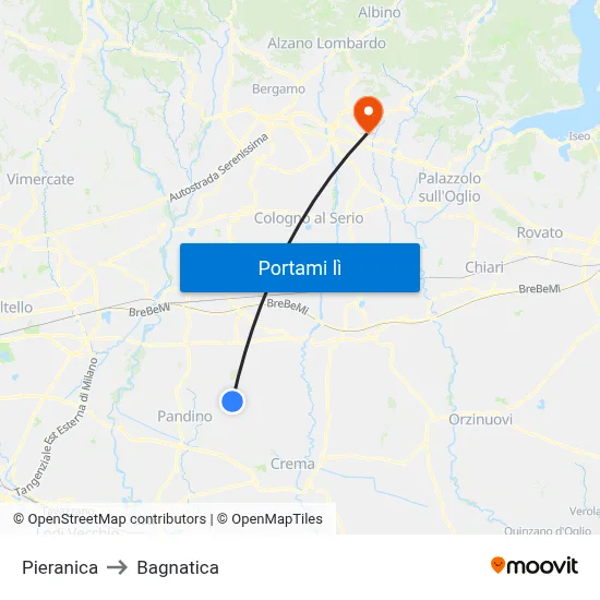 Pieranica to Bagnatica map