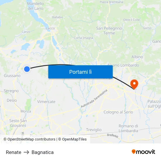 Renate to Bagnatica map