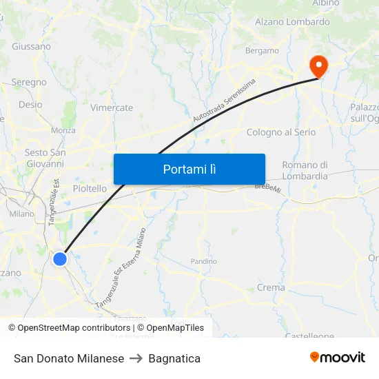 San Donato Milanese to Bagnatica map