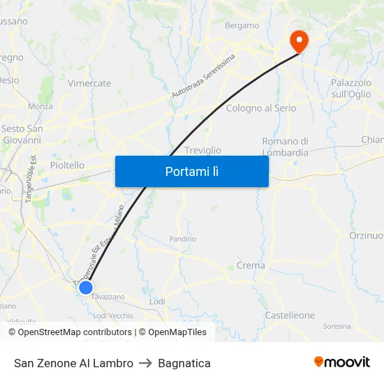 San Zenone Al Lambro to Bagnatica map