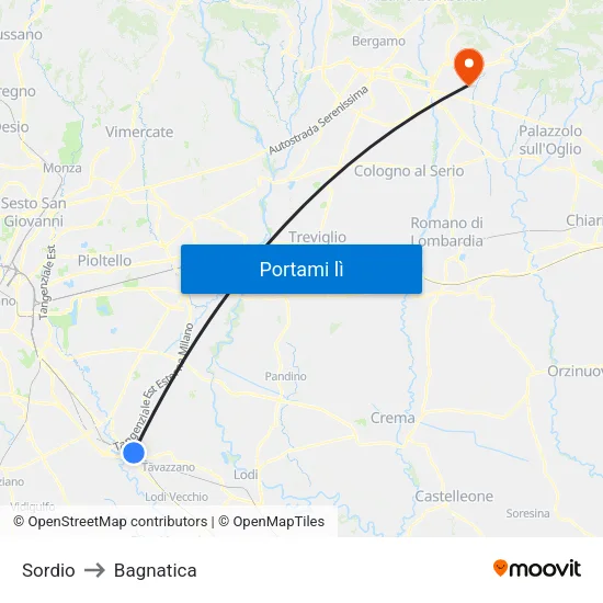 Sordio to Bagnatica map