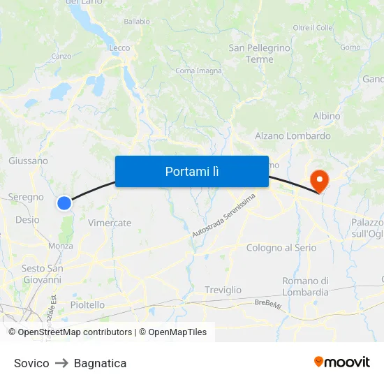 Sovico to Bagnatica map