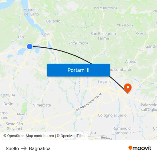 Suello to Bagnatica map