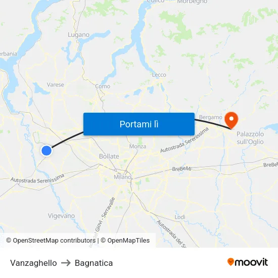 Vanzaghello to Bagnatica map