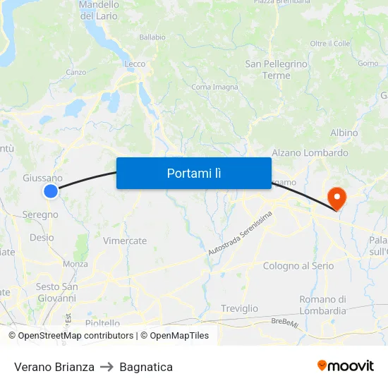 Verano Brianza to Bagnatica map