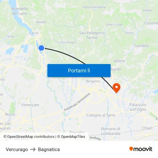 Vercurago to Bagnatica map