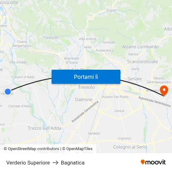 Verderio Superiore to Bagnatica map