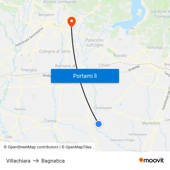 Villachiara to Bagnatica map