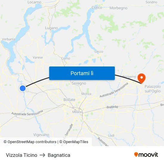 Vizzola Ticino to Bagnatica map