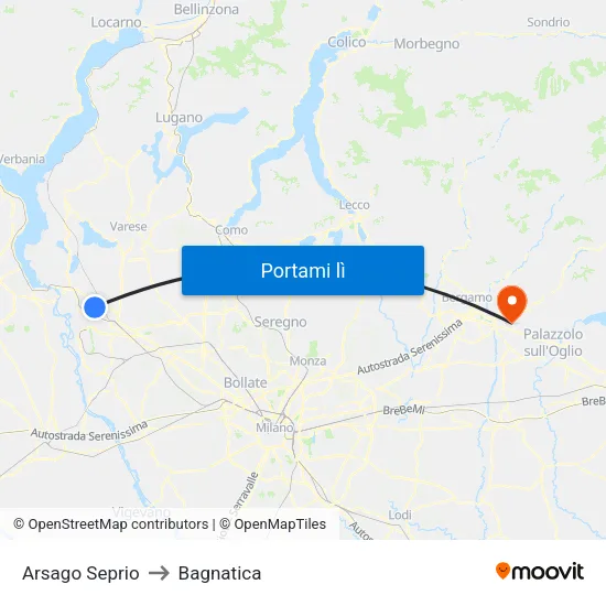 Arsago Seprio to Bagnatica map