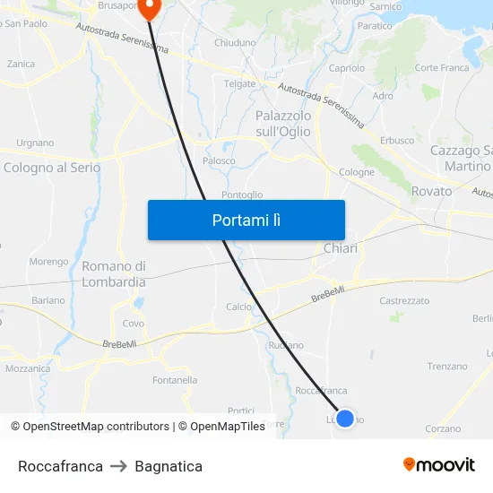 Roccafranca to Bagnatica map