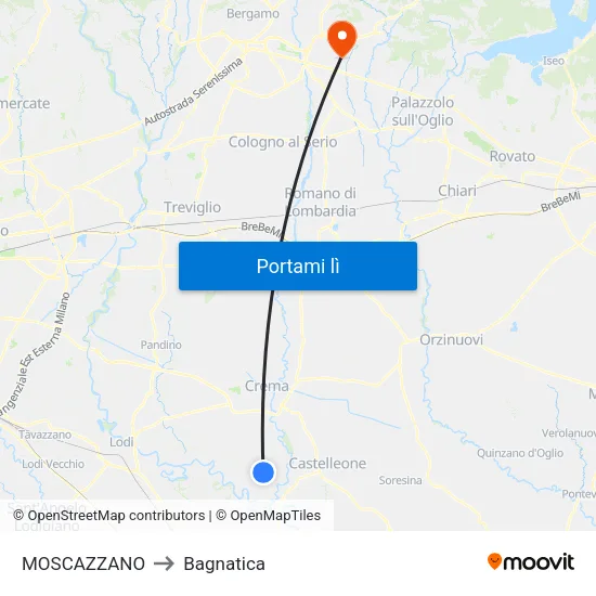 MOSCAZZANO to Bagnatica map
