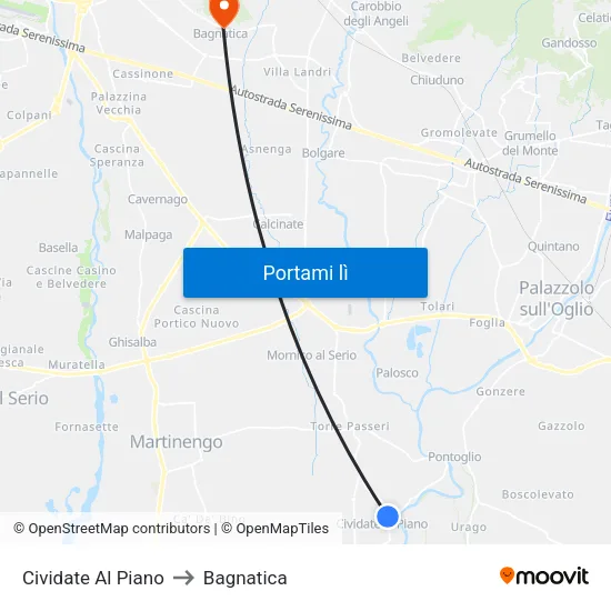 Cividate Al Piano to Bagnatica map