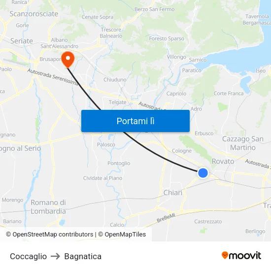 Coccaglio to Bagnatica map